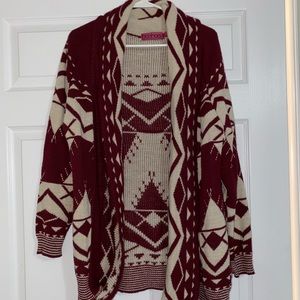 Boohoo maroon/ cream cardigan